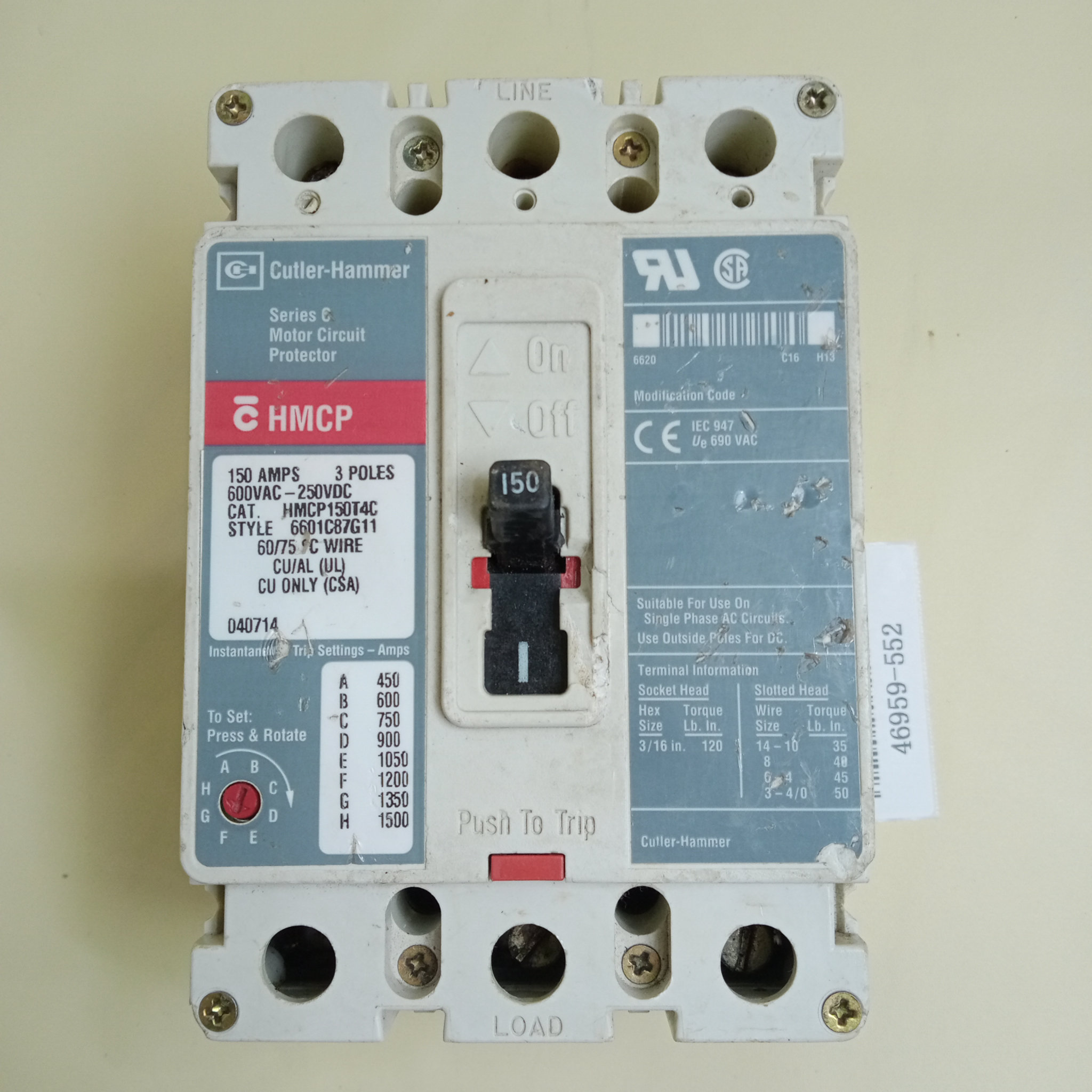 现货供应Cutler-Hammer断路器HMCP150T4C优势库存#J