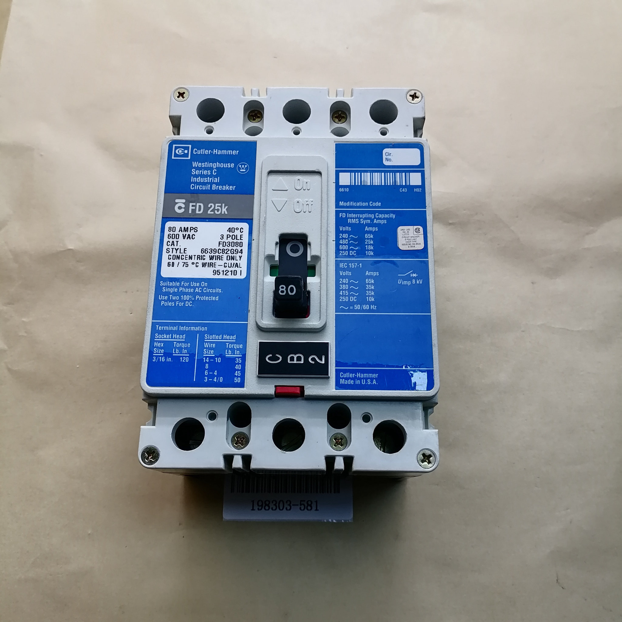 现货库存Cutler-Hammer断路器FD3080 #J