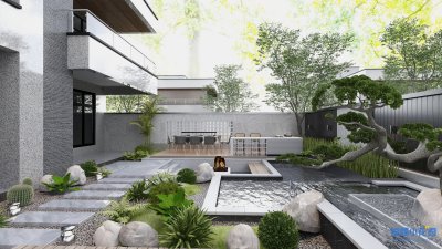繁花盛绽庭院中，四季流转的自然画卷