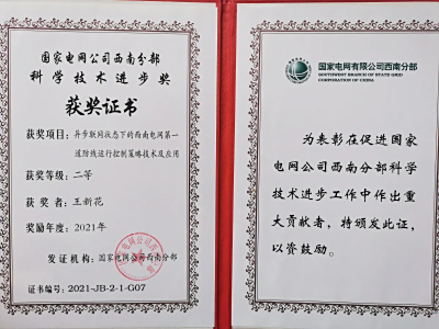 我司榮獲西南分部頒發科學技術進步獎二等獎