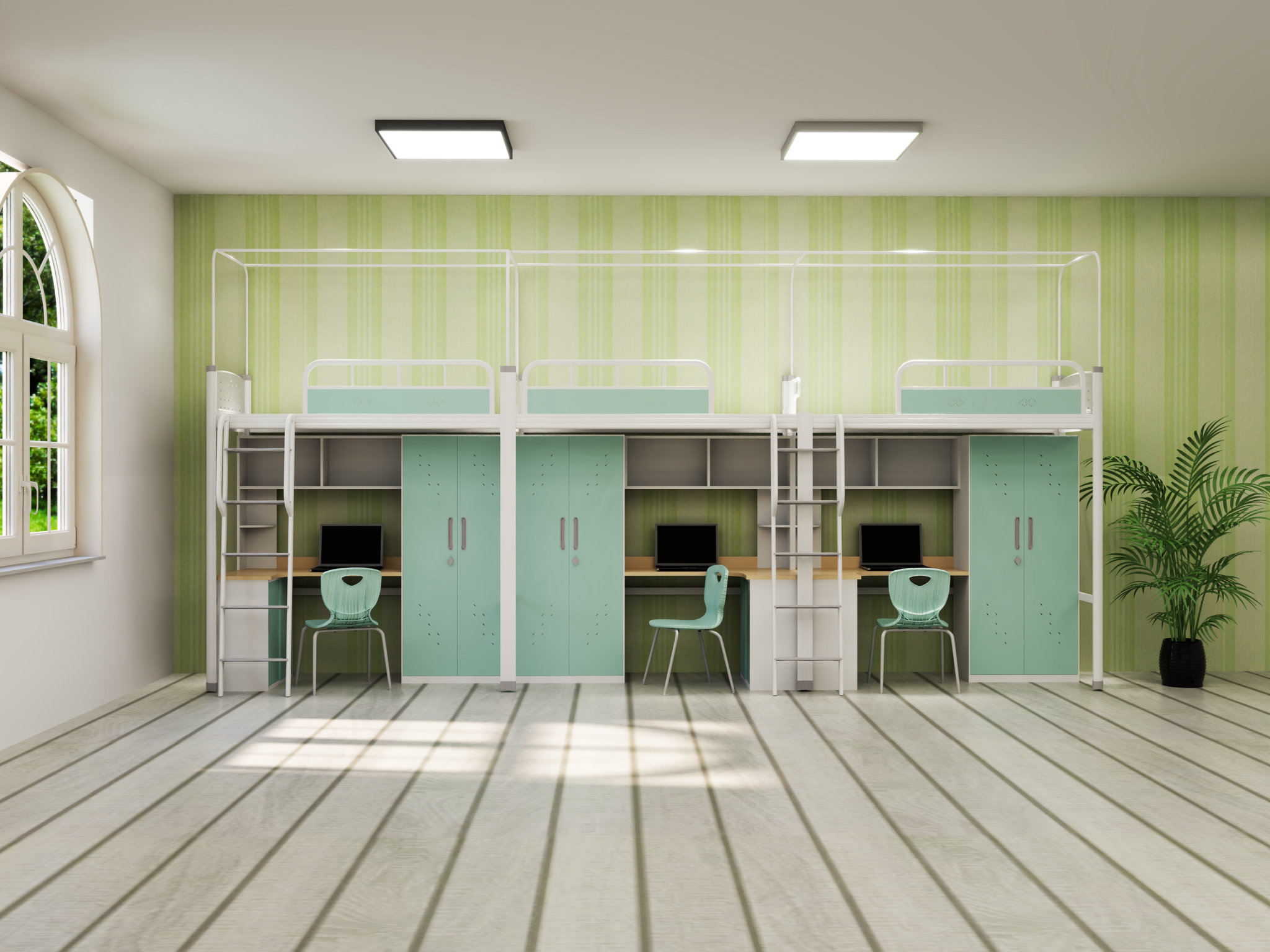 三连体三人位公寓床