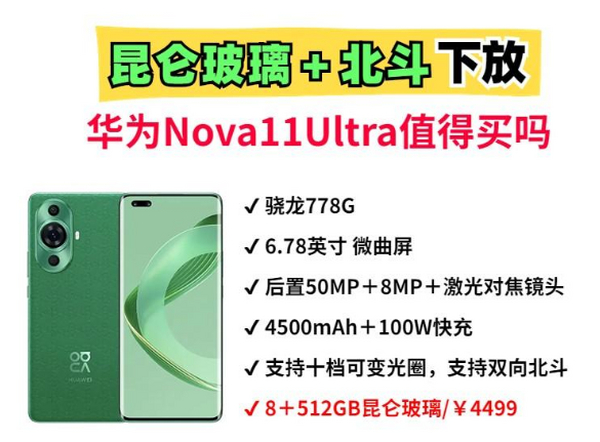 靠昆仑玻璃＋北斗卫星通信！4499元的华为Nova11Ultra值得买吗？