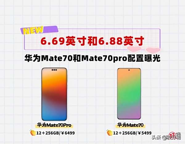 Mate70和Mate70pro曝光：6.69英寸直屏＋6.88英寸等深微四曲屏