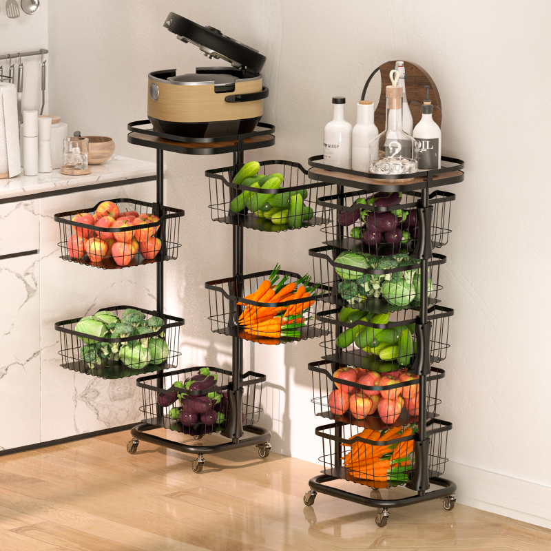 华瑧多层厨房客厅家居旋转推车收纳篮多功能水果蔬菜杂物置物架