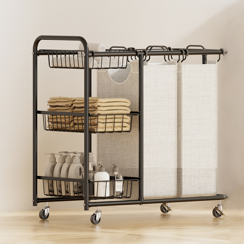 华瑧大容量多功能移动分类脏衣推车洗衣房家用酒店衣物分区收纳脏衣篮