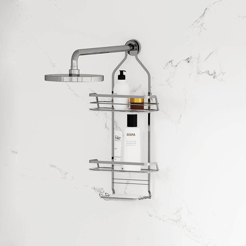 华瑧跨境简约卫生间洗发水沐浴露肥皂置物架免打孔铁艺pet浴室收纳架