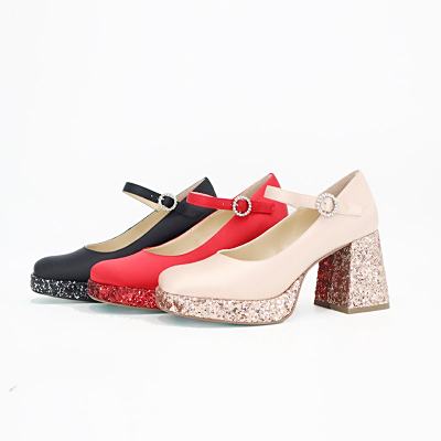 pumps leather chunky heels women pumps shoes manufacturers in china