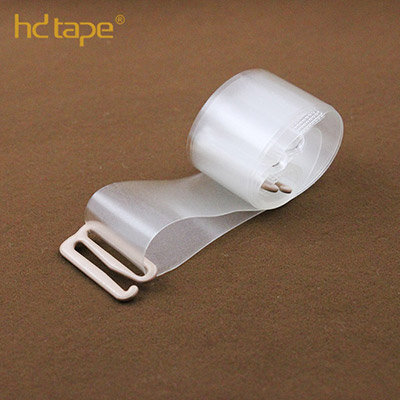 Clear plastic bra straps with pink nylon coated hooks
