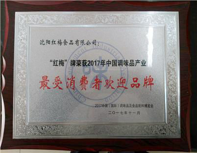 “红梅”牌荣获中国调味品产业最受消费者欢迎品牌