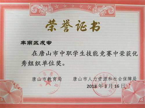 唐山市中职学生竞赛优秀组织奖
